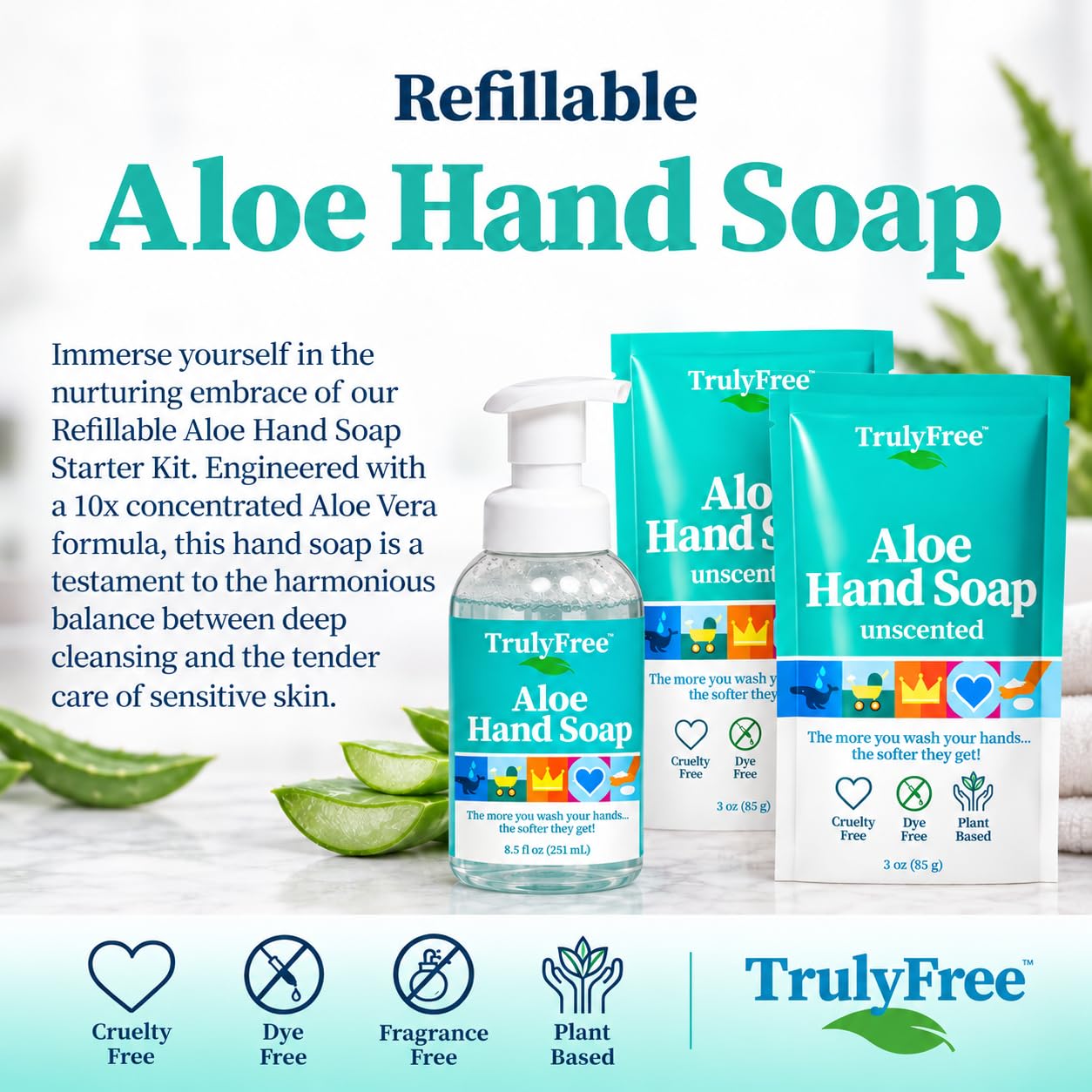 Truly Free aloe leaf close-up illustrating plant-based hydration benefit