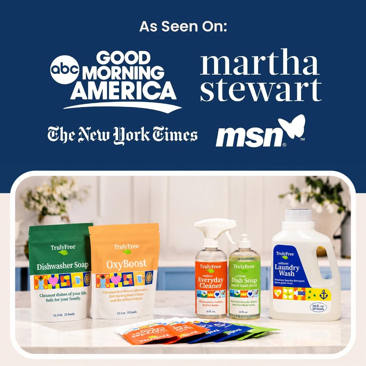 Truly Free bottle next to hands for size comparison and portability benefit