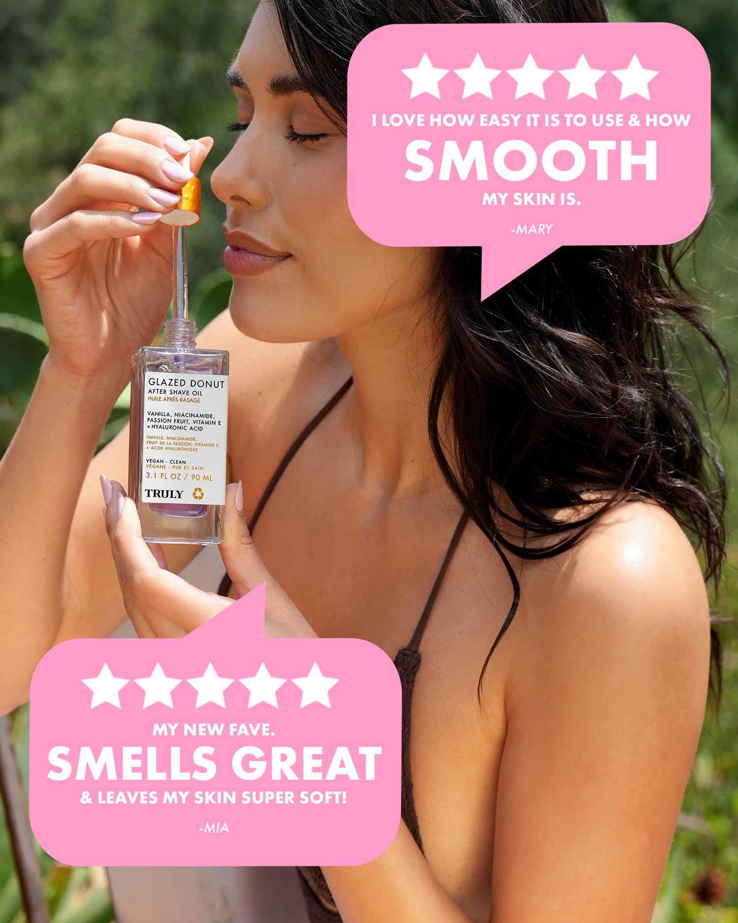 Truly bottle staged on bath shelf for a luxurious routine