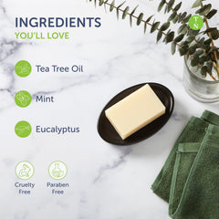 Truremedy Naturals soap with tea tree, peppermint, eucalyptus ingredients showcasing natural formulation benefit