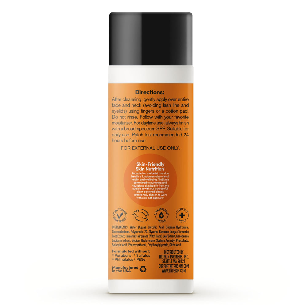 TruSkin bottle beside towel and SPF showing post-use sun protection reminder