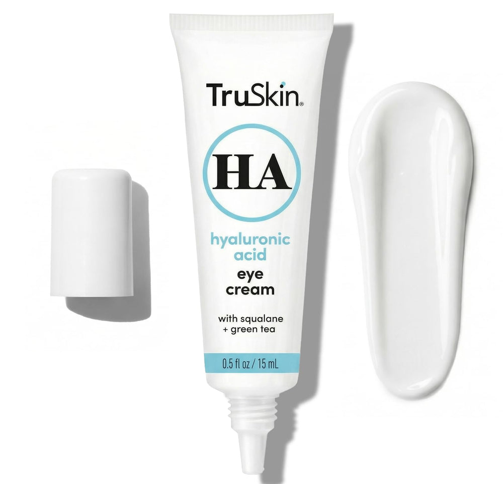 TruSkin eye cream front tube showing label and compact 0.5 fl oz size benefit