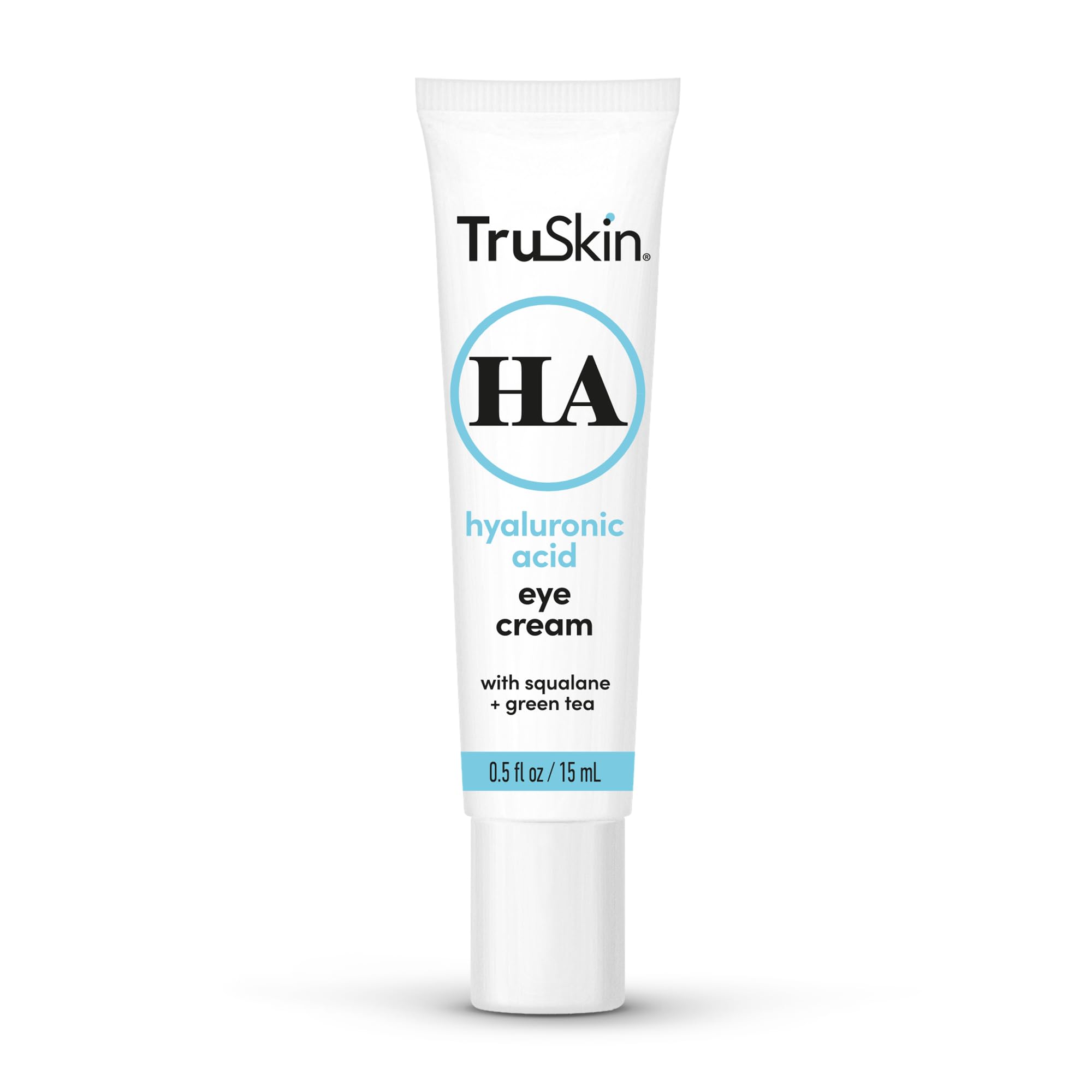 TruSkin eye cream on bathroom shelf in routine setting showing daily-use convenience