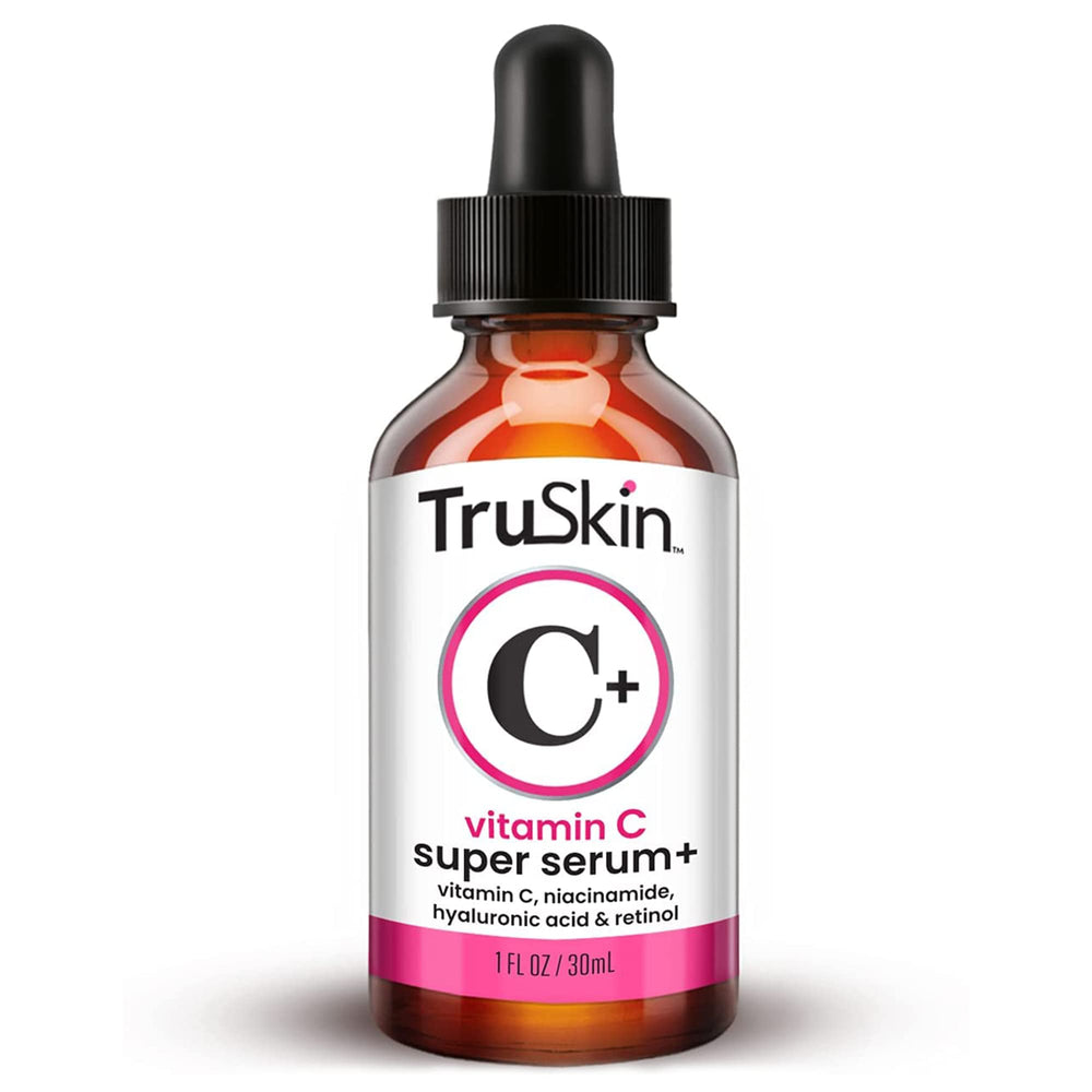TruSkin serum on bathroom vanity styled for lifestyle appeal and daily use