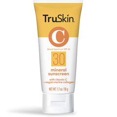 TruSkin sunscreen front packaging showing compact travel-friendly tube