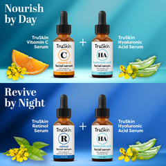 TruSkin Retinol serum bottle close-up highlighting overnight renewal benefits