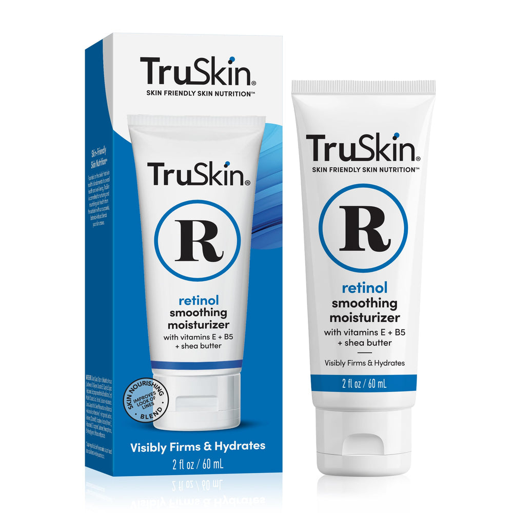 TruSkin retinol face moisturizer front packaging showing bottle benefit of clear labeling