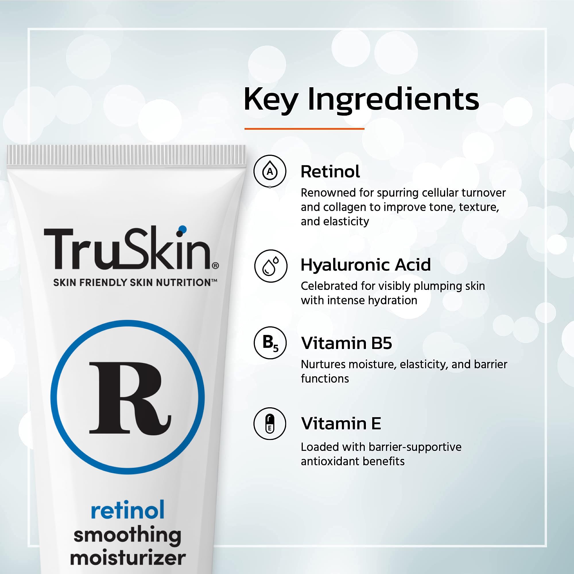TruSkin retinol cream texture close-up illustrating smooth hydrating formula
