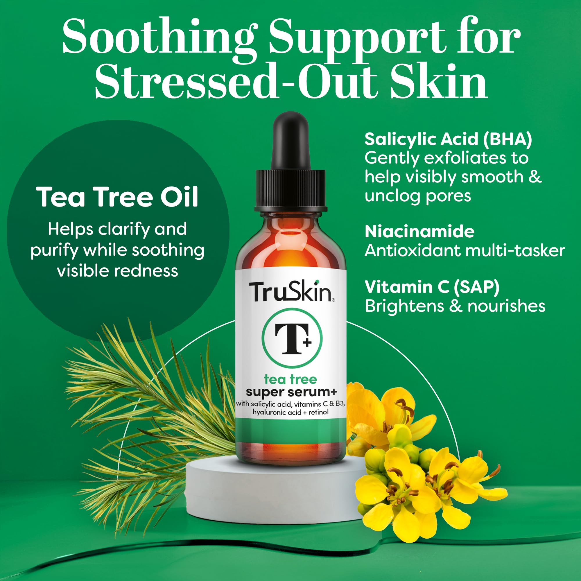 TruSkin dropper dispensing serum demonstrating precise application and concentrated formula