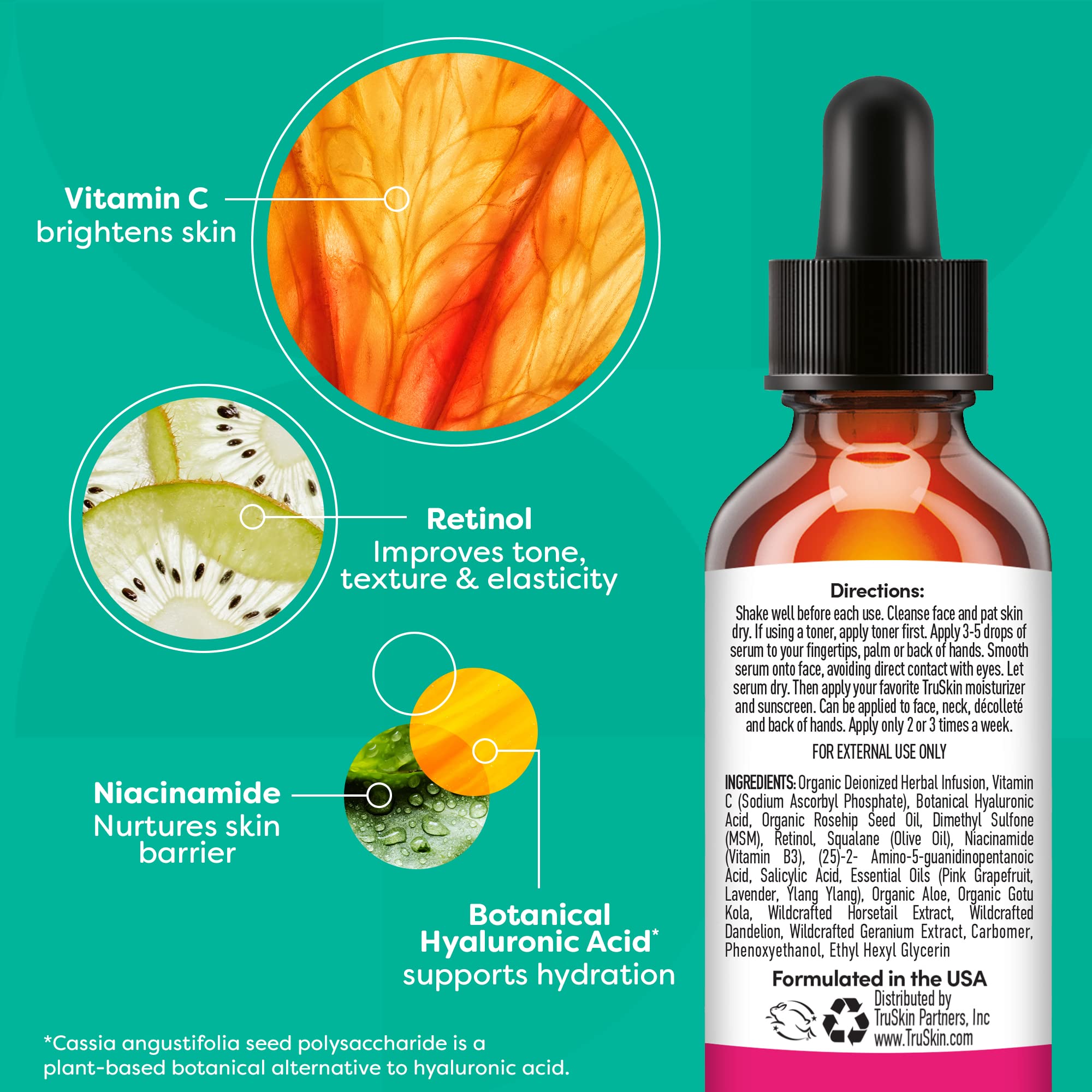 TruSkin close-up of serum on skin highlighting hydrating, smoothing effect