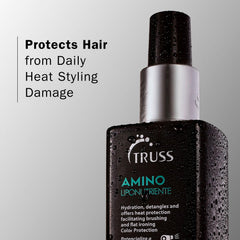 TRUSS applied to damp hair being combed to detangle and smooth