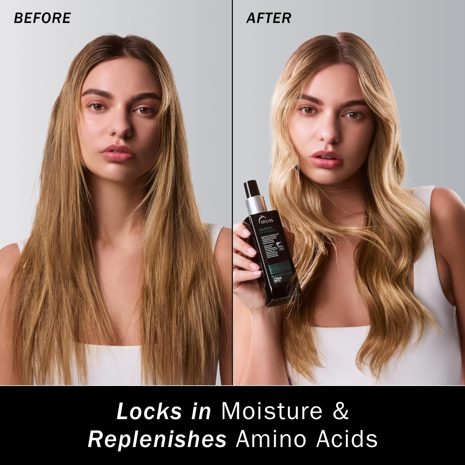 TRUSS texture shot of product misting on hair for lightweight repair