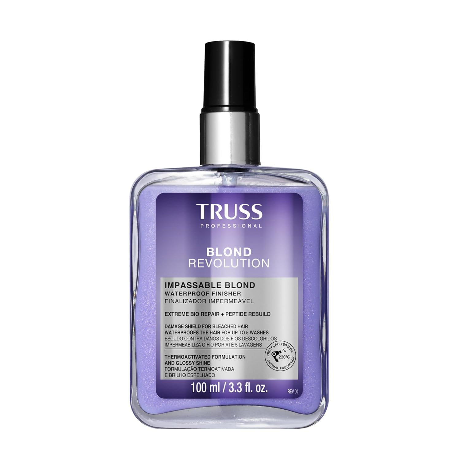 TRUSS front packaging of Blond Revolution spray showing compact bottle and label benefits