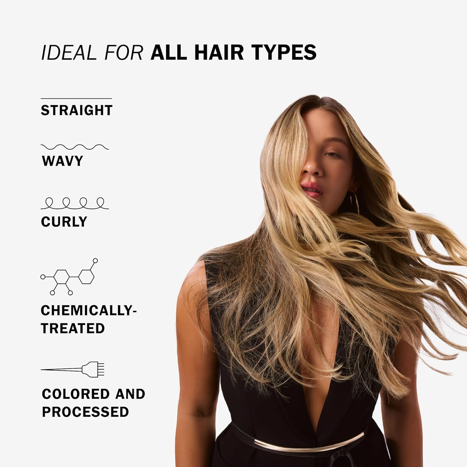TRUSS before and after on blonde hair illustrating frizz reduction and smoothness