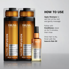 TRUSS applying conditioner to mid-lengths showing easier detangling