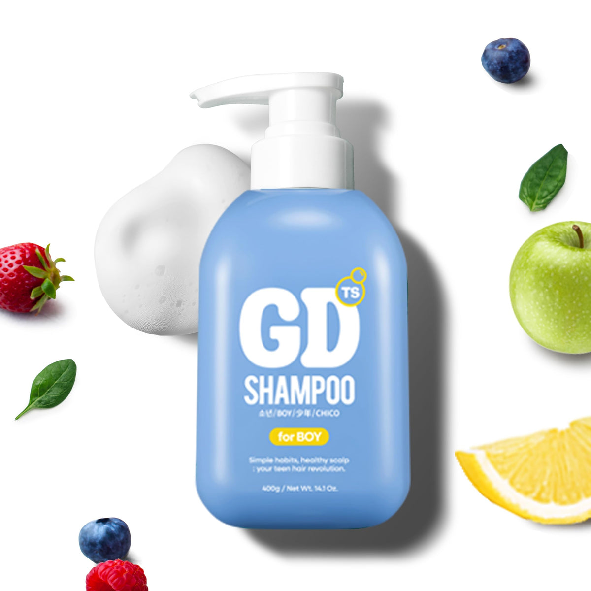 TS SHAMPOO front packaging showing 400ml bottle and branding benefit: clear identification