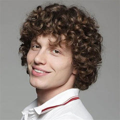 Tseses front view short brown curly afro wig showing natural silhouette and style benefit