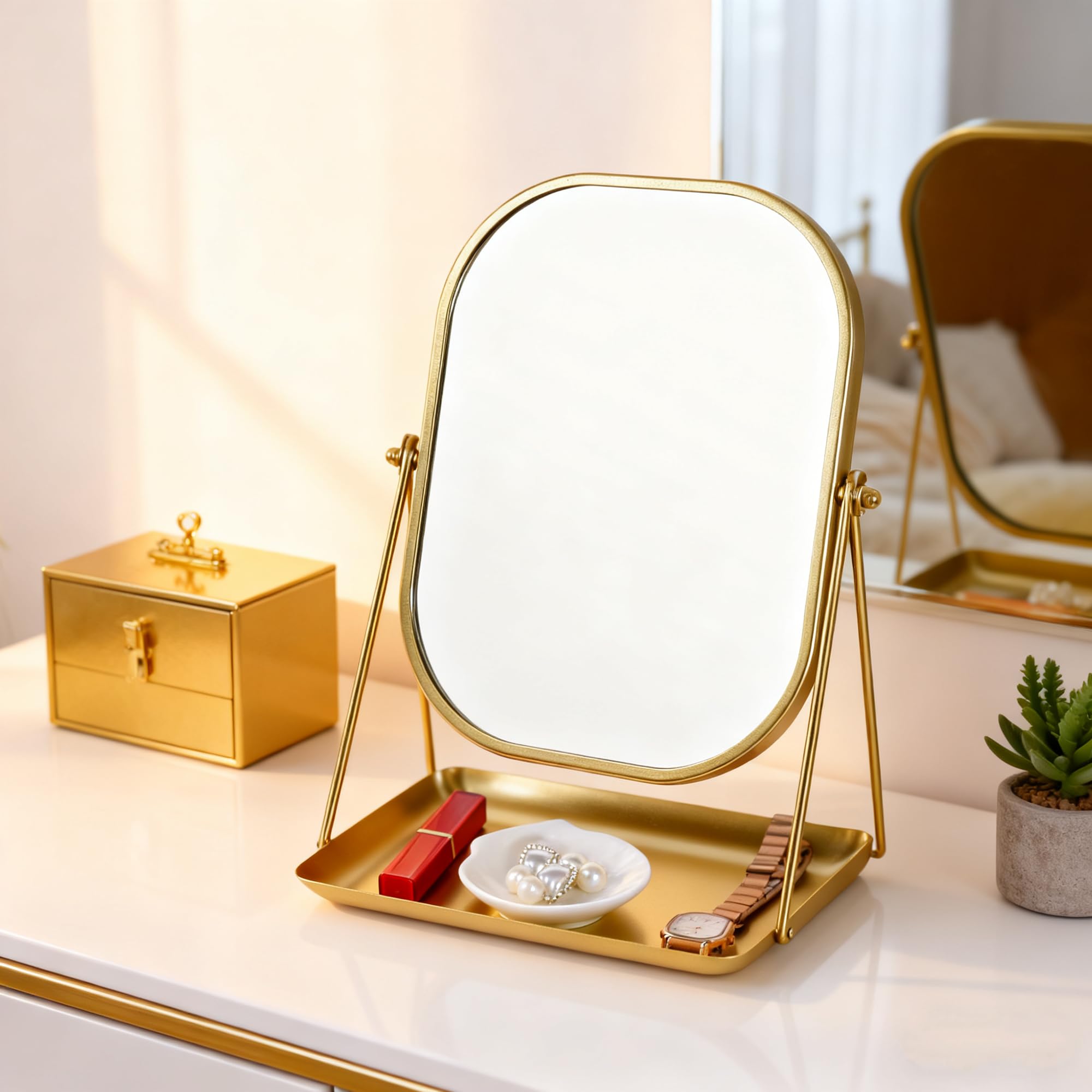 Tstarer mirror base open with cosmetics demonstrating organized storage benefit