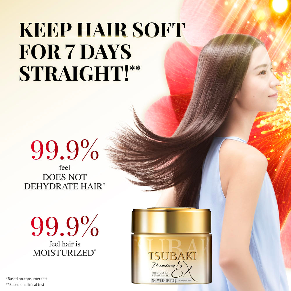 Tsubaki cream being applied on hair strand for smoothness