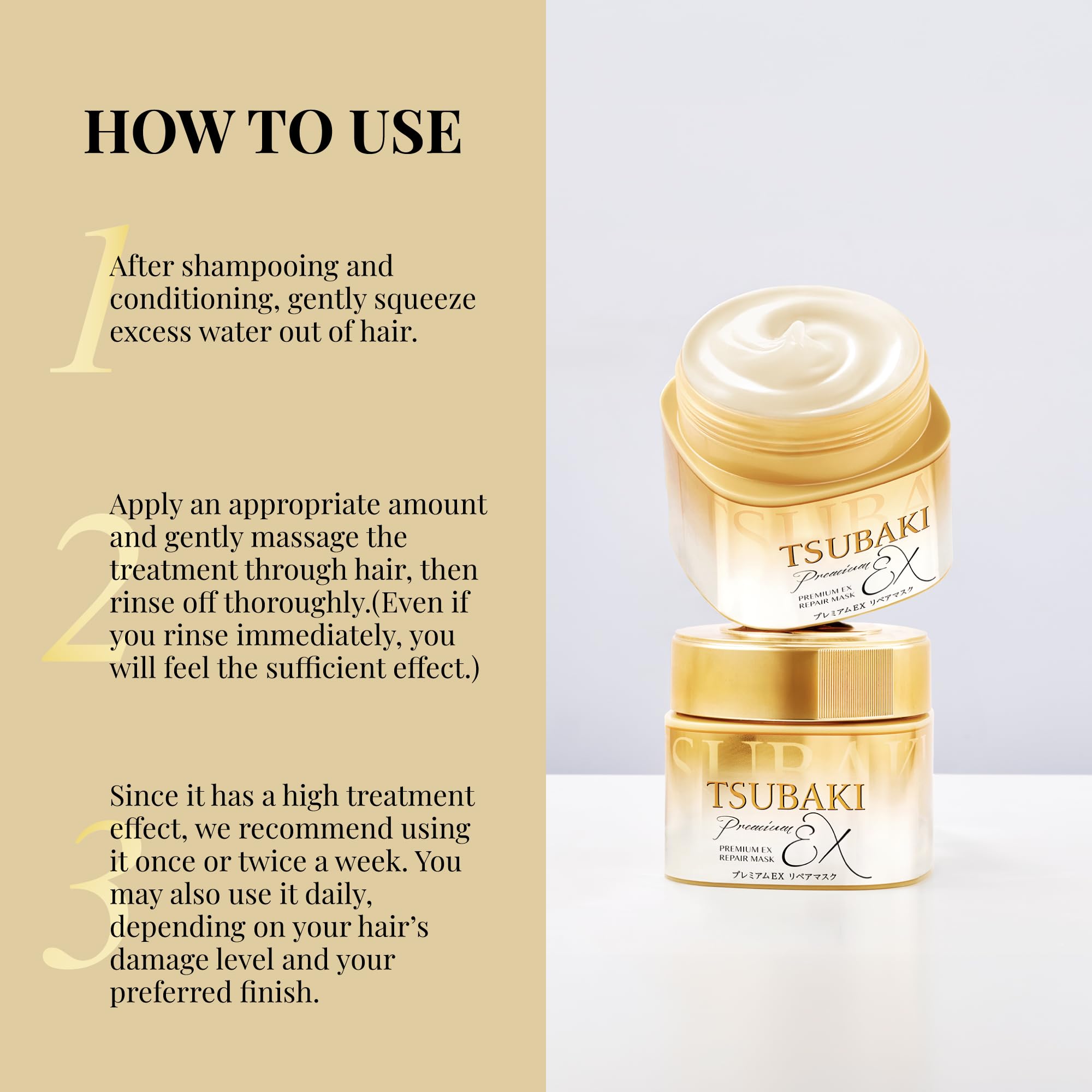 Tsubaki label closeup highlighting camellia oil and proteins