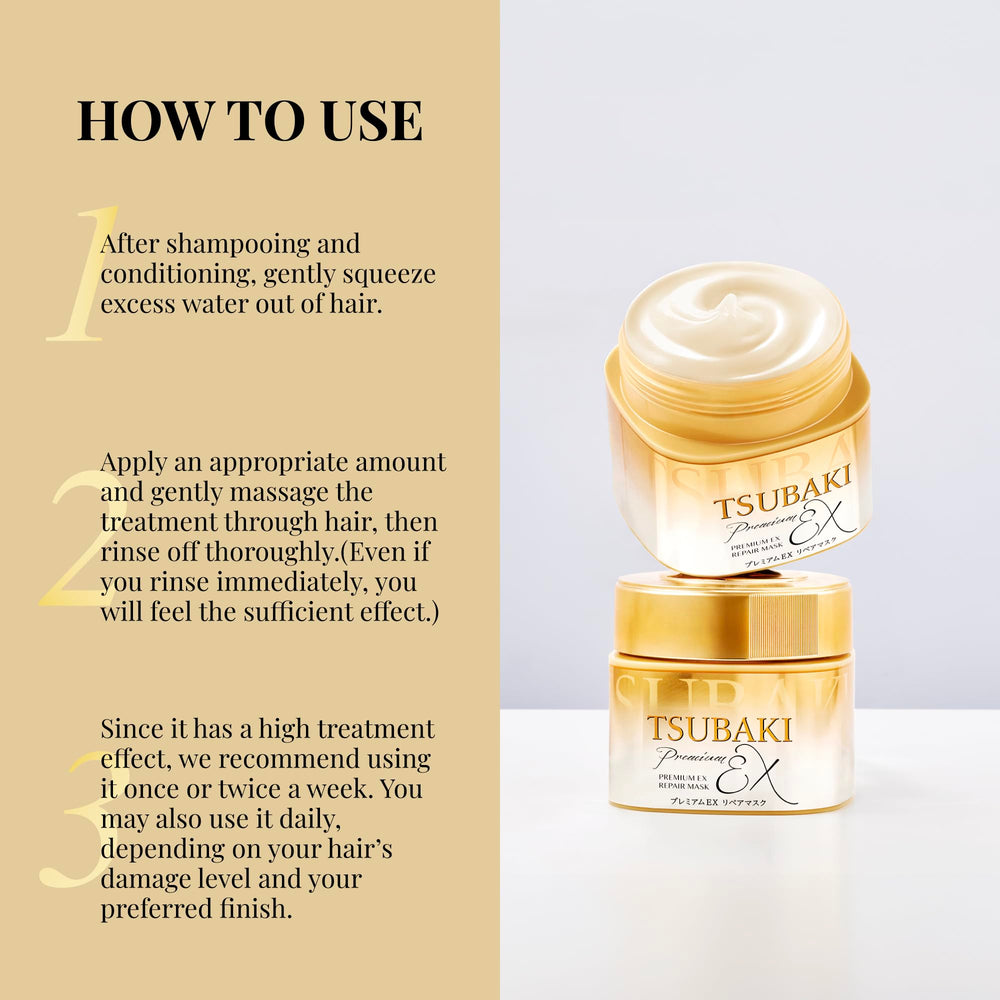Tsubaki label closeup highlighting camellia oil and proteins