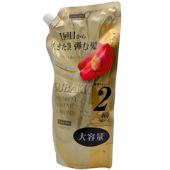 ファイントゥデイ TSUBAKI refill next to hand showing 600ml size and value