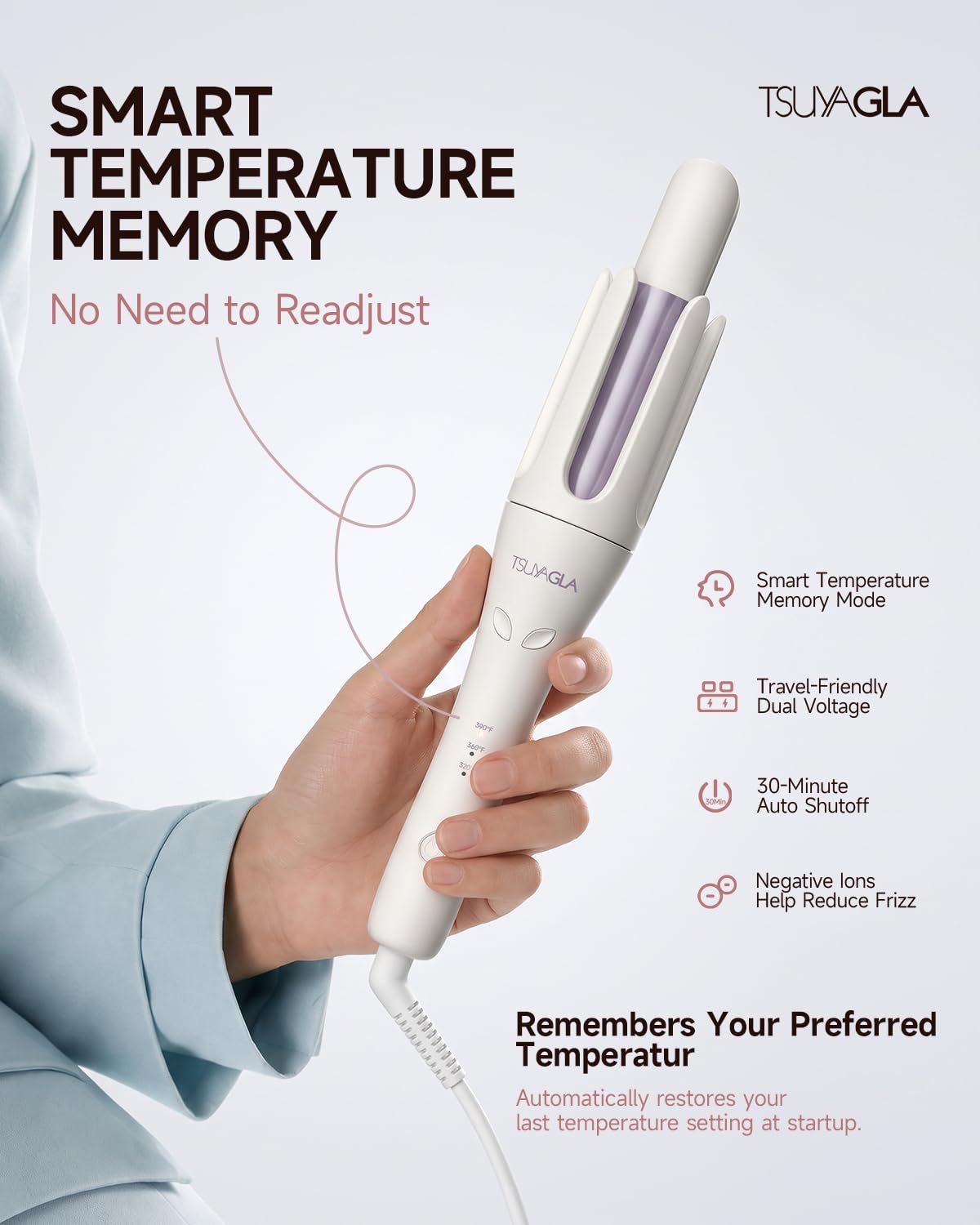 TSUYAGLA temperature display and beep indicator for timed curls benefit