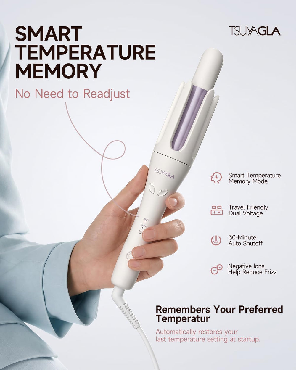 TSUYAGLA temperature display and beep indicator for timed curls benefit