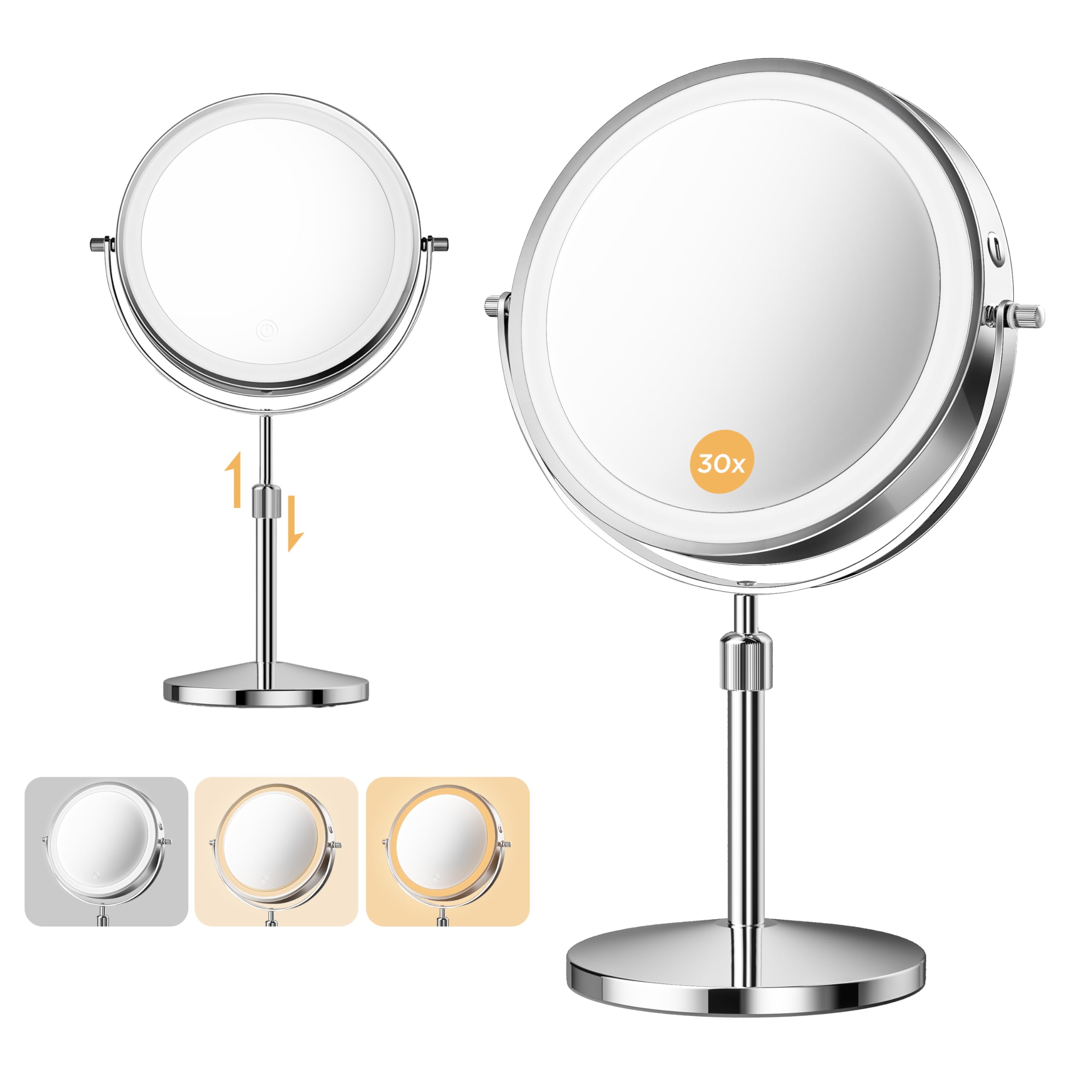 tubbede front view lit mirror showing true-to-color lighting benefit