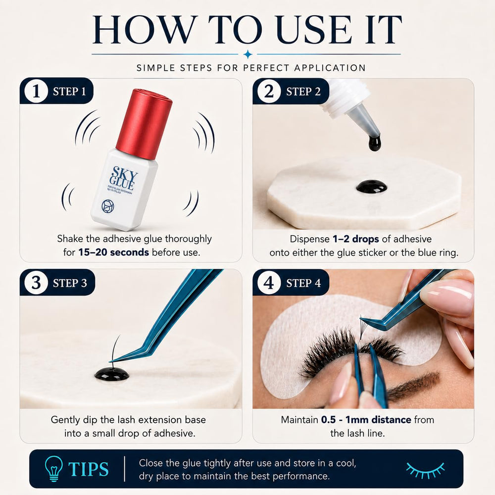 TUBeauty Sky Glue S+ used by technician during a salon eyelash application