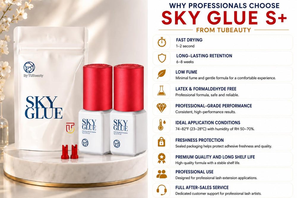 TUBeauty Sky Glue S+ adhesive texture close-up highlighting quick tack