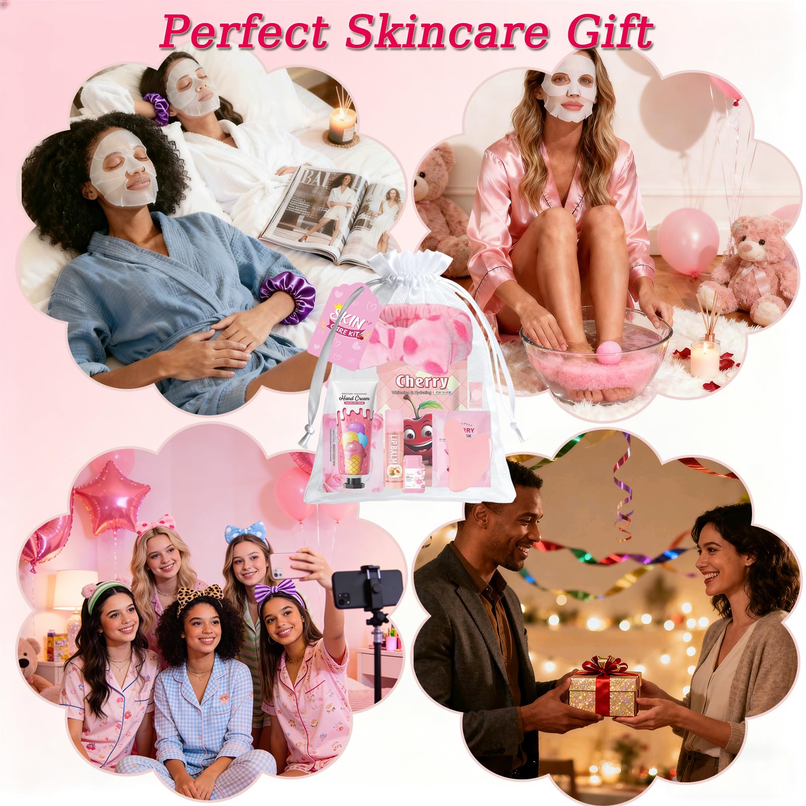 Tudona party display with friends enjoying spa favors showing celebratory use