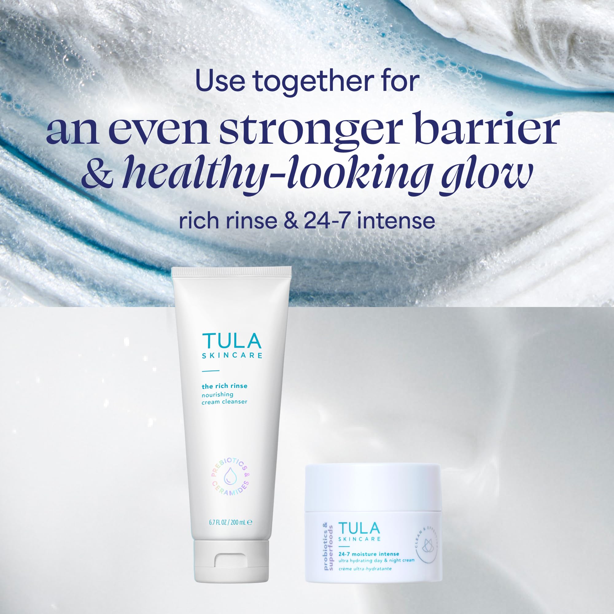 TULA jar on vanity at night suggesting evening skincare ritual benefit