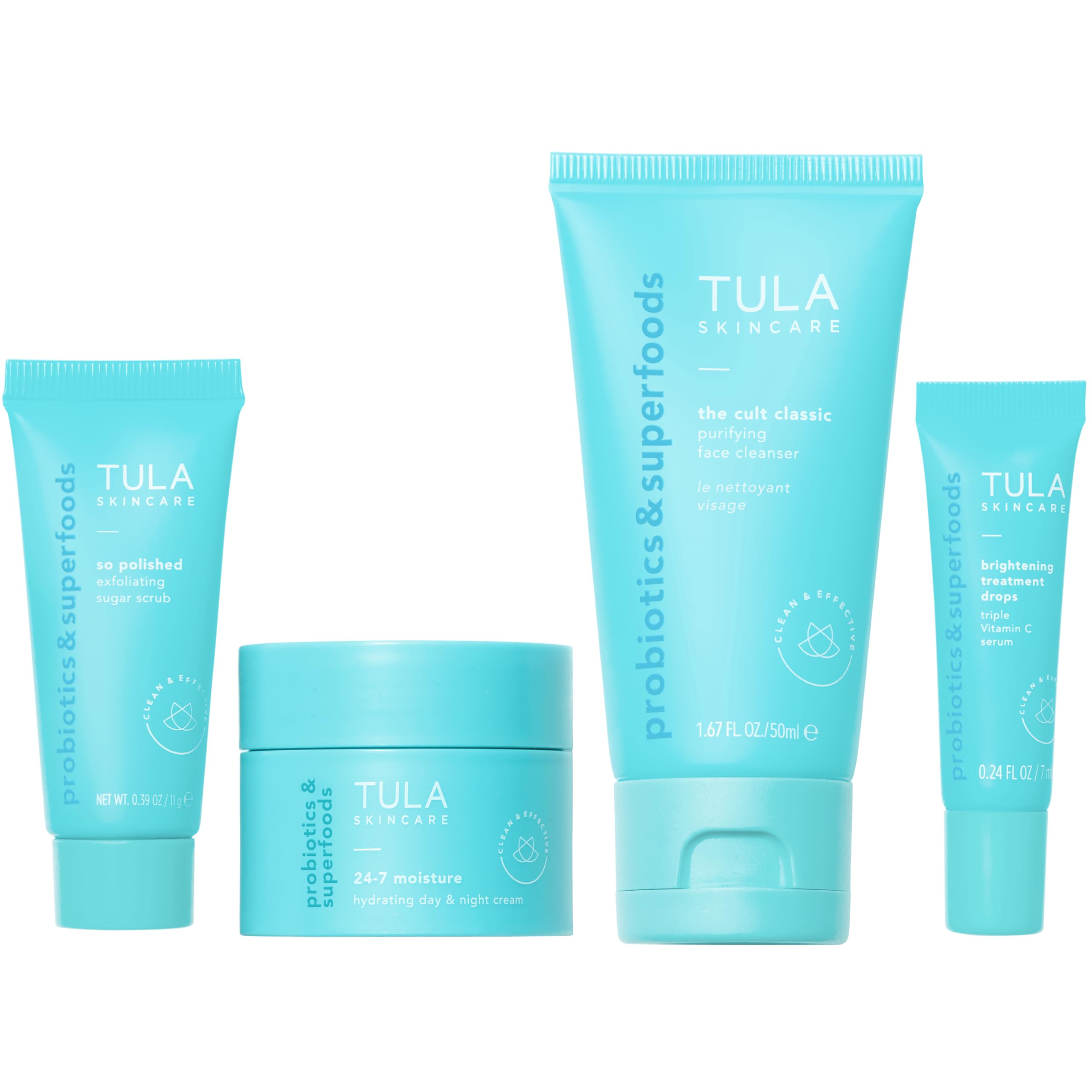 TULA travel kit front packaging showing all four products and benefits