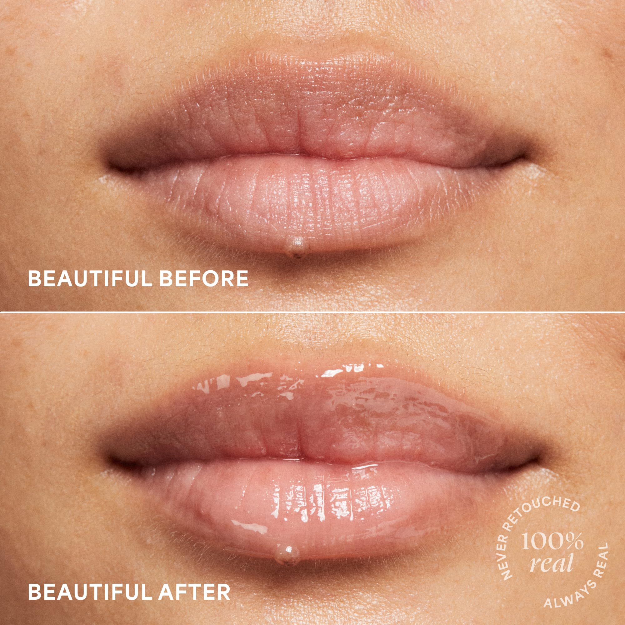 Smiling model wearing TULA lip mask in lifestyle setting benefit: comfortable hydrated lips