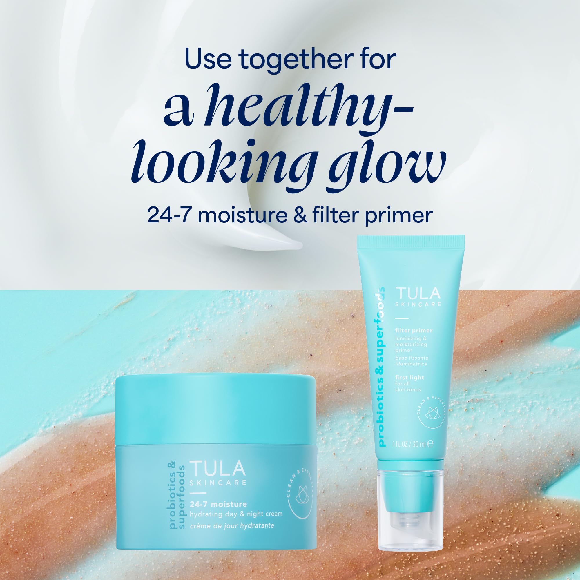TULA primer inside makeup bag showing ready-to-go daily radiance