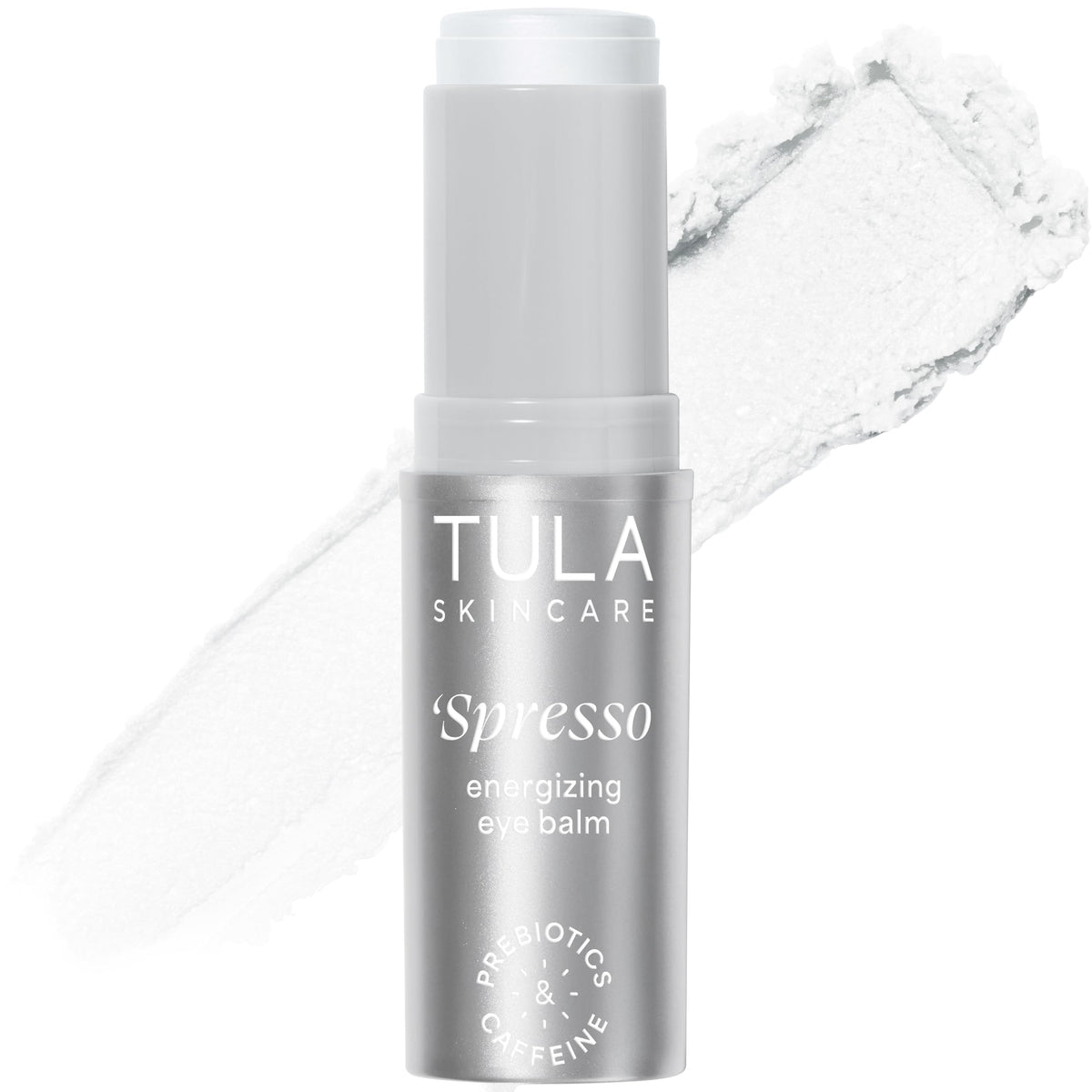 TULA Spresso Iced front packaging showing compact cooling eye balm benefit: portable brightening