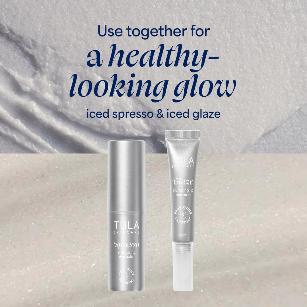 TULA Spresso Iced in a morning routine scene showing quick refresh and ready-for-makeup benefit