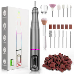 TUOBEO front view of cordless e-file kit showing components and portability
