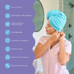 Turbie Twist elastic loop detail demonstrating secure hands-free fit