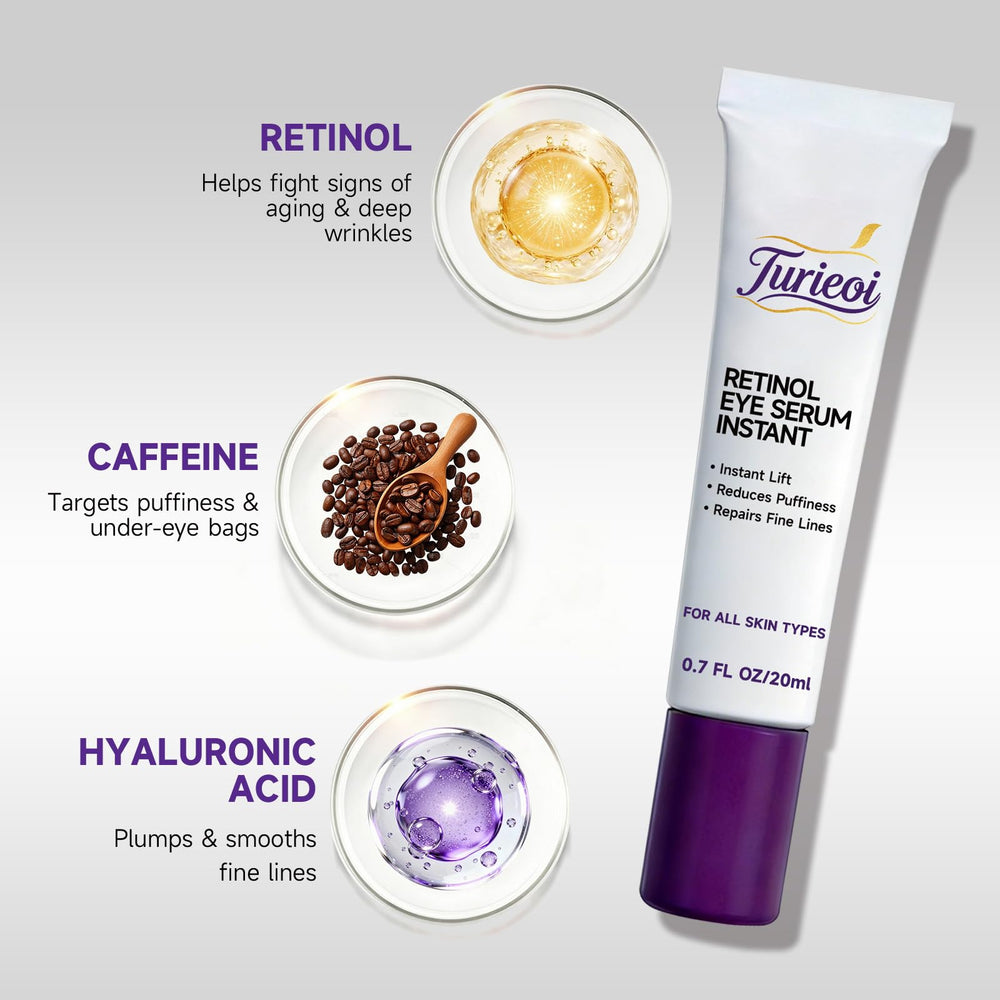 Turieoi applied under eye in use, reduces puffiness and brightens look benefit