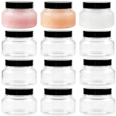 TUZAZO clear 12-pack front view showing glossy PET jars for neat display