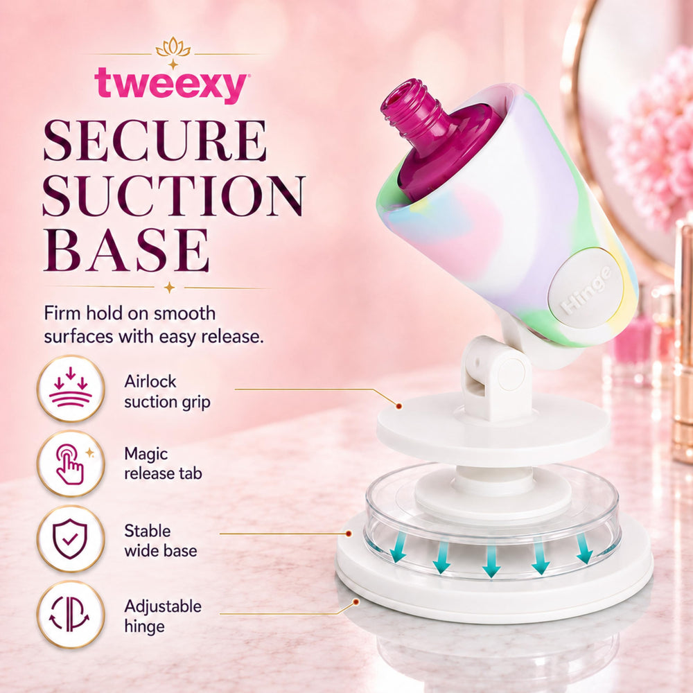 tweexy holder with bottle inserted tilted to show spill prevention benefit