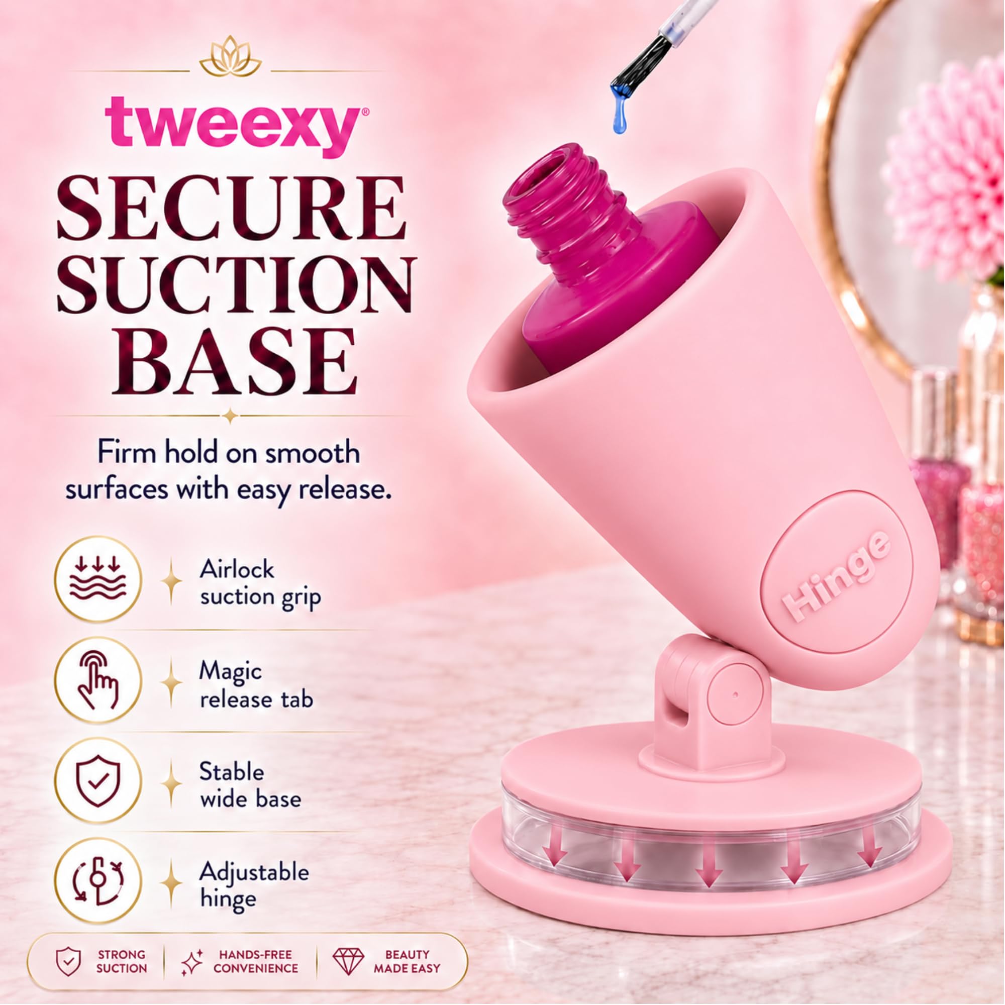tweexy silicone cradle holding a nail polish bottle securely for precision