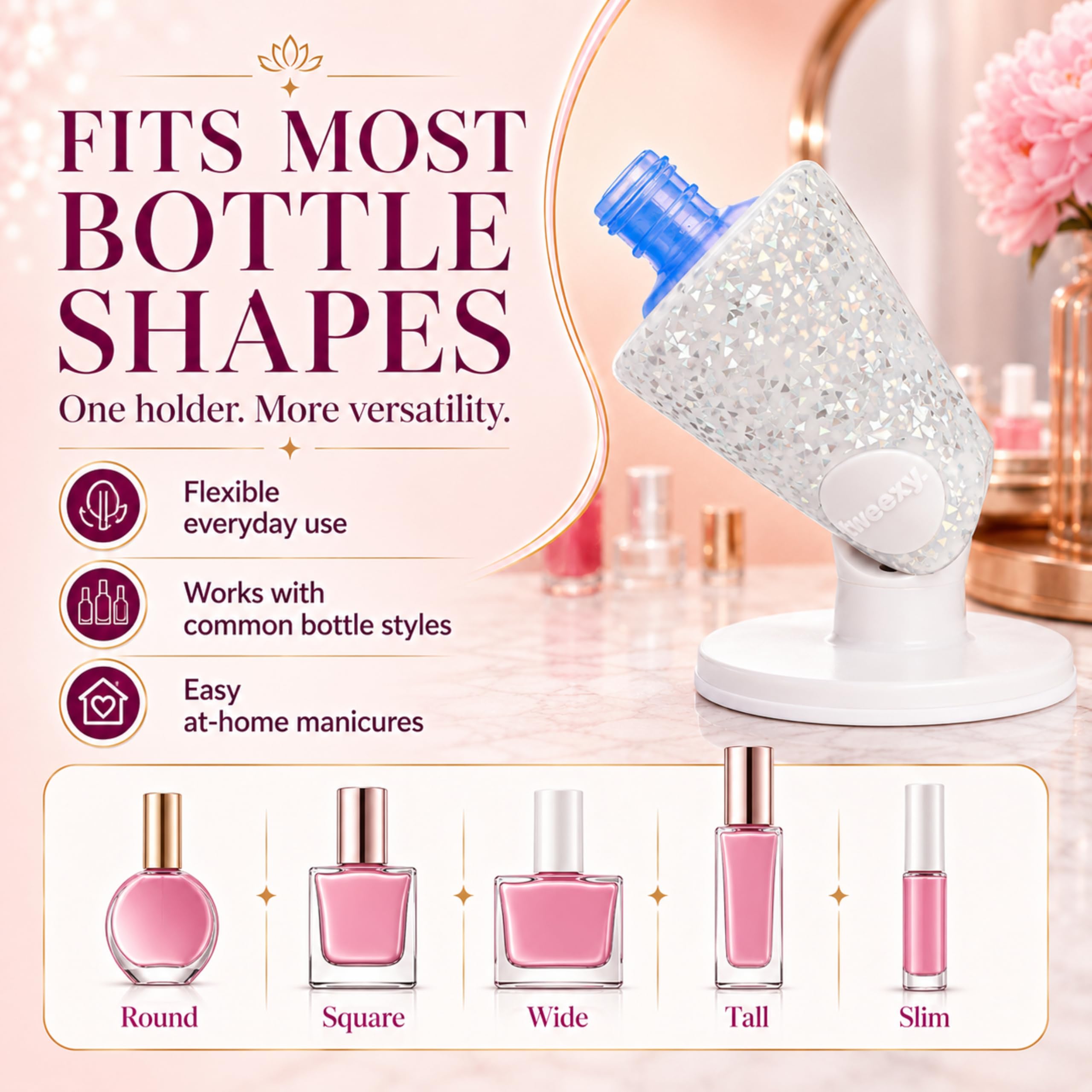 tweexy Hinge silicone collar detail highlighting secure grip on various bottles