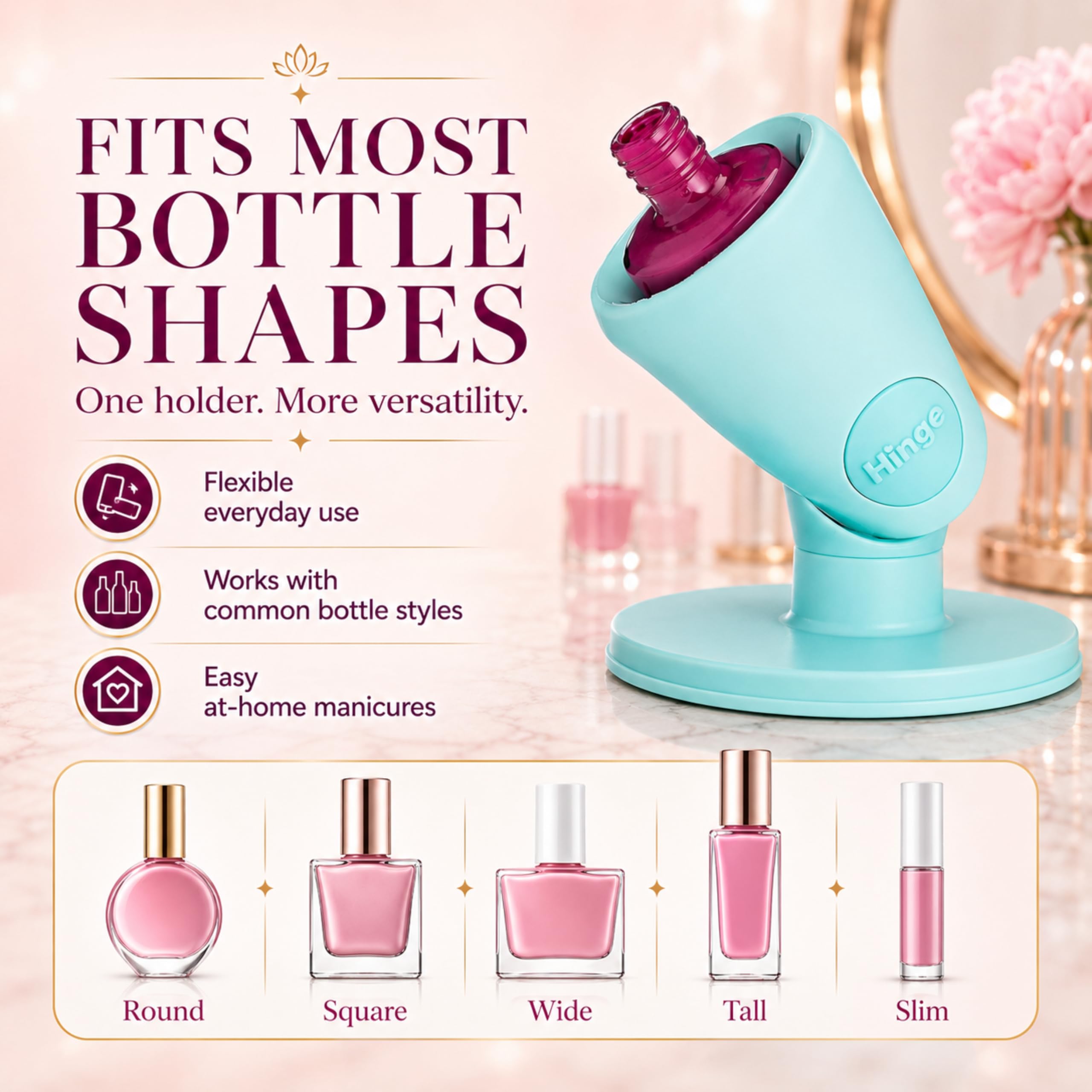 tweexy Hinge silicone grip texture providing slip-resistant hold on polish bottles