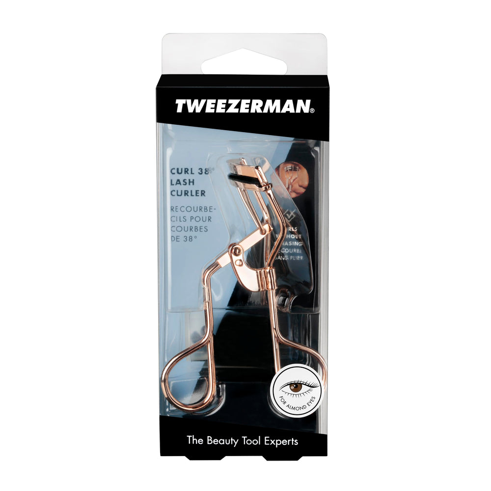 Tweezerman Curl 38 in retail packaging showing brand presentation and gift-ready appeal