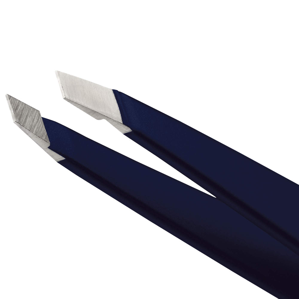 Tweezerman evening blue slanted tip close-up for accurate hair removal