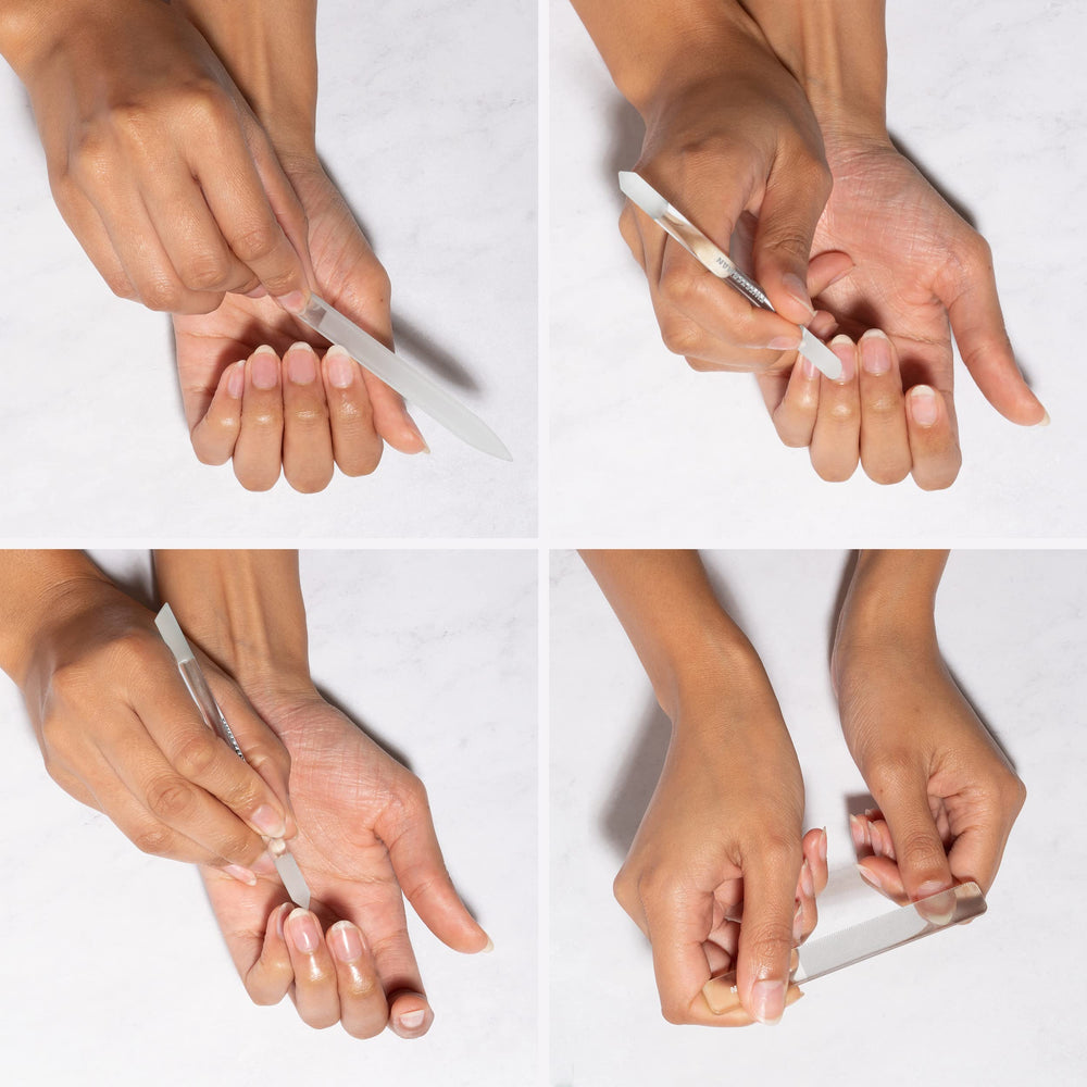 Tweezerman glass tools inside protective pouch for safe transport and storage
