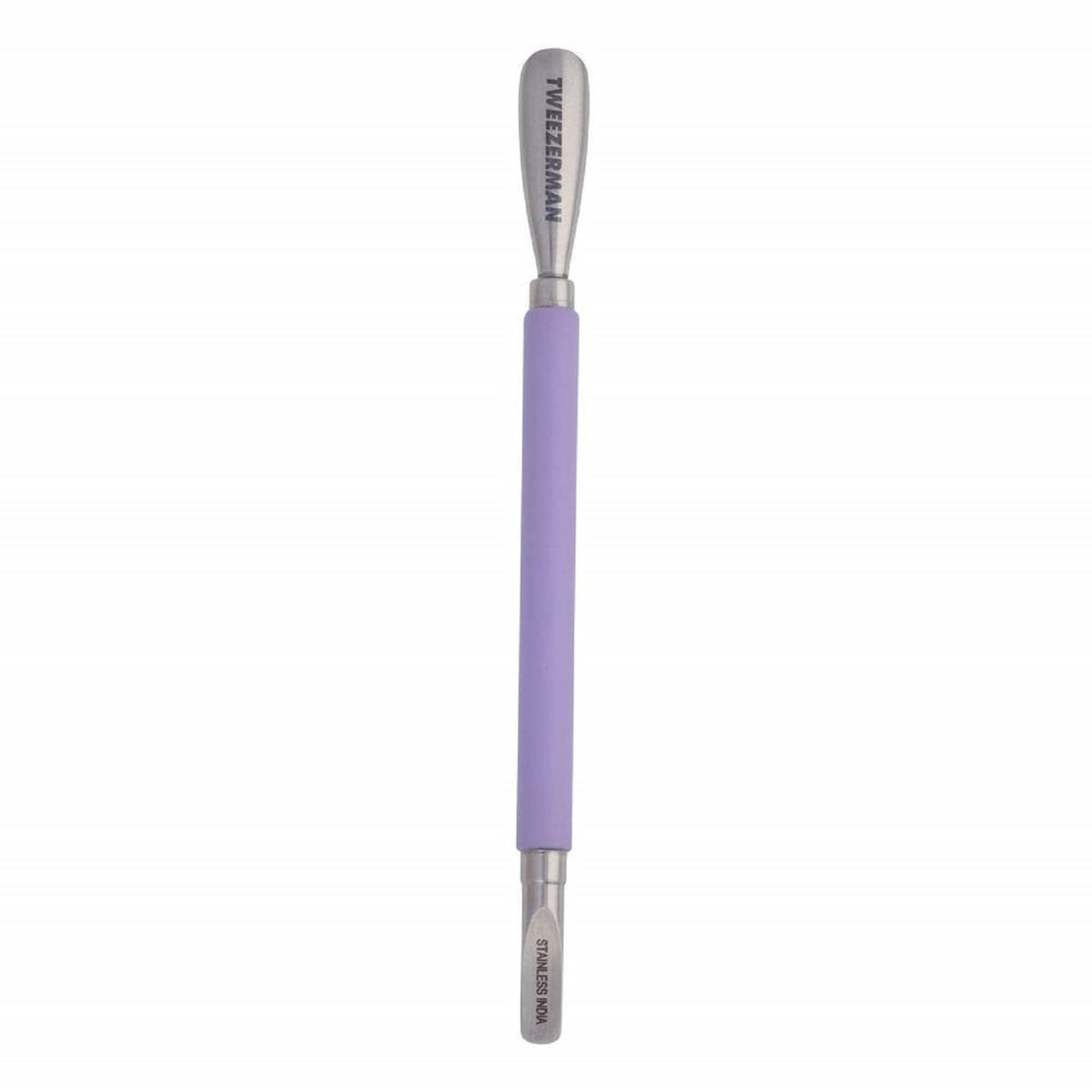Tweezerman Pushy front view showing dual-ended design and compact benefits